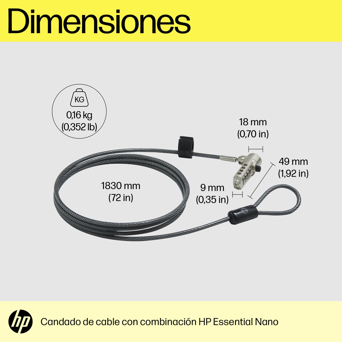 HP - Bloqueo de cable esencial con combinación Nano