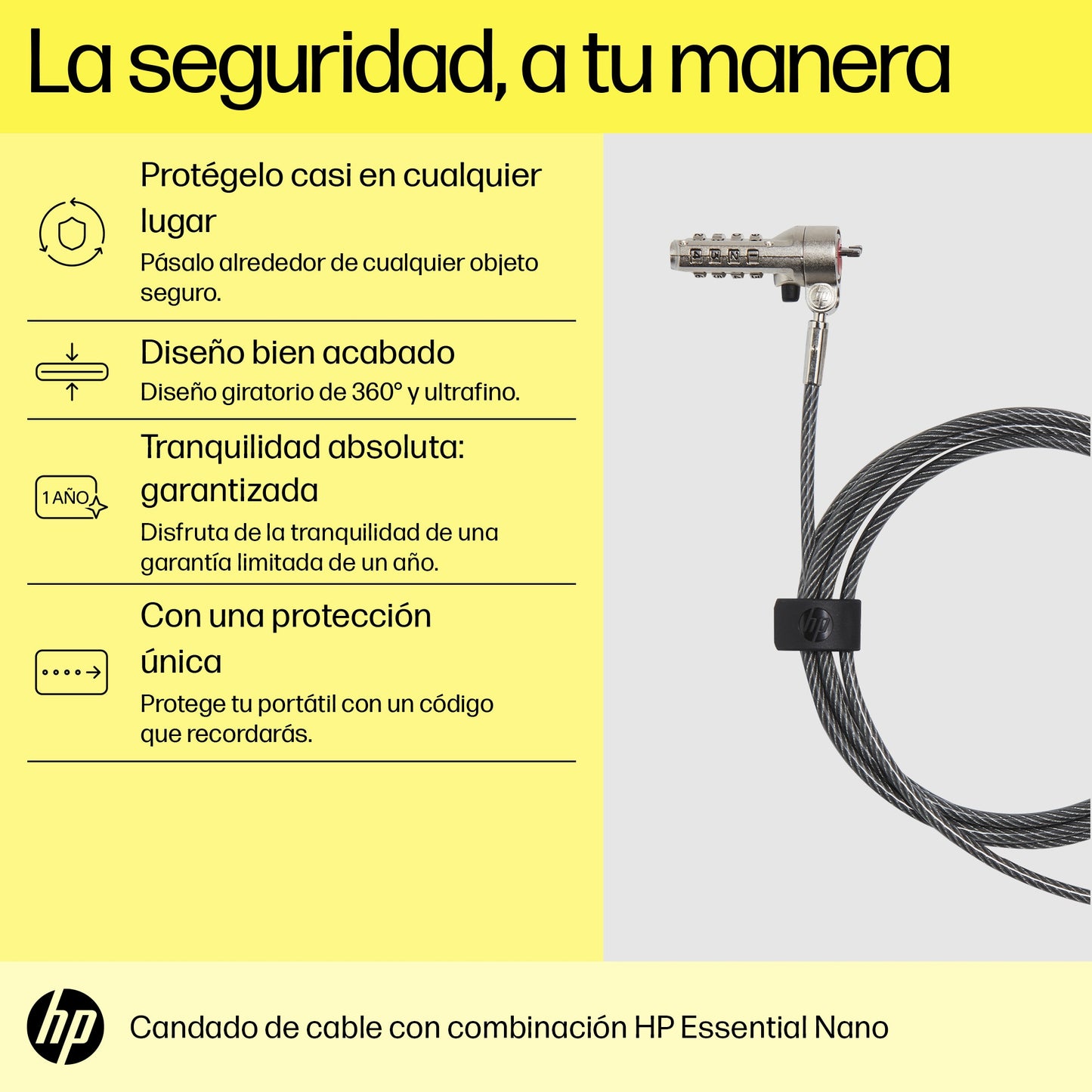 HP - Bloqueo de cable esencial con combinación Nano