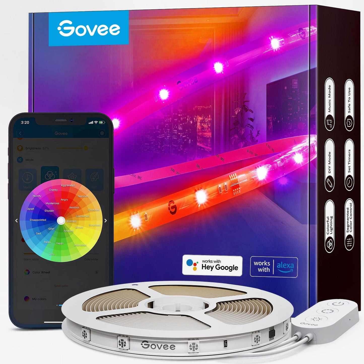 Govee - RGBIC Wi-Fi + Bluetooth LED Strip Lights With Protective Coating Tira de luz inteligente Wi-Fi/Bluetooth