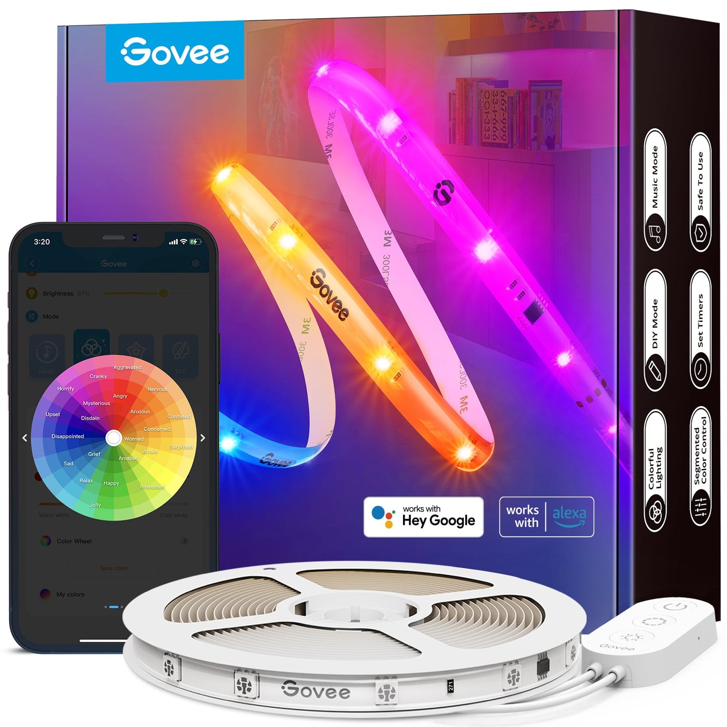 Govee - RGBIC Wi-Fi + Bluetooth LED Strip Lights With Protective Coating Tira de luz inteligente Wi-Fi/Bluetooth