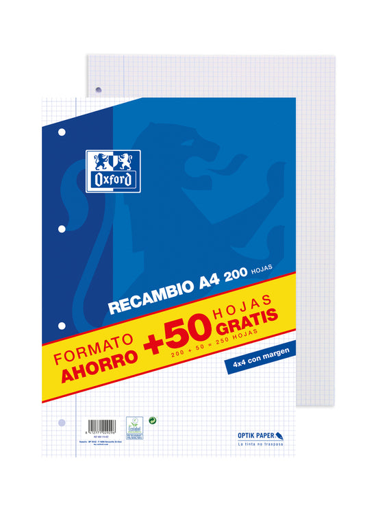 Oxford - 400119437 papel de cuaderno 210 x 297 mm (A4) 250 hojas - Pack de 10 unidades - 400119437