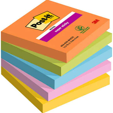 Post-It - 7100258933 nota autoadhesiva Plaza Azul  Verde  Naranja  Rosa  Amarillo 90 hojas Autoadhesivo