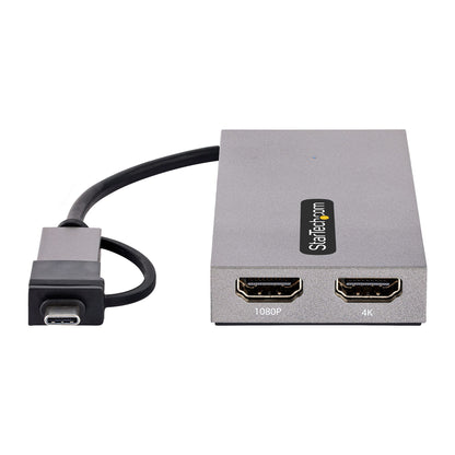 StarTech.com - Adaptador de USB a HDMI Doble  USB A/C a 2 Pantallas HDMI (1x 4K30Hz  1x 1080p)  Dongle Integrado USB-A a C  Cable de 11cm  Adaptador USB 3.0 a HDMI  Windows y macOS