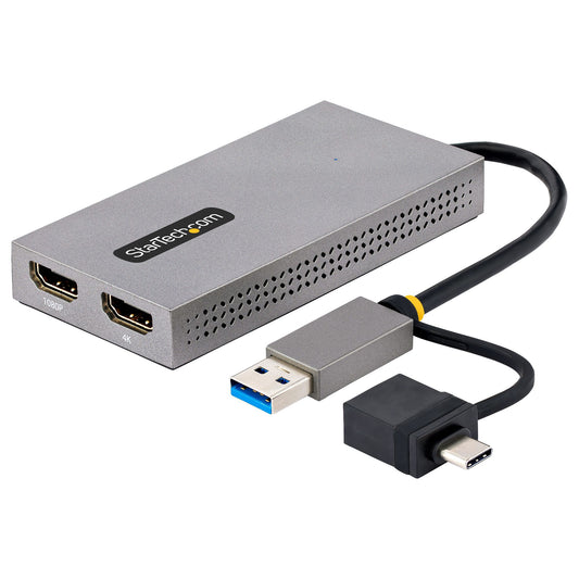 StarTech.com - Adaptador de USB a HDMI Doble  USB A/C a 2 Pantallas HDMI (1x 4K30Hz  1x 1080p)  Dongle Integrado USB-A a C  Cable de 11cm  Adaptador USB 3.0 a HDMI  Windows y macOS