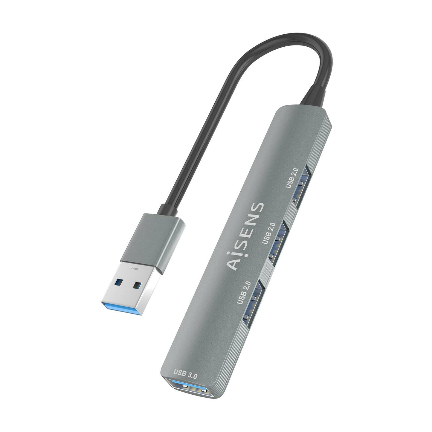 AISENS - HUB USB 3.0 Aluminio  1xUSB3.0 A/H+3xUSB2.0 A/H  Gris  10cm