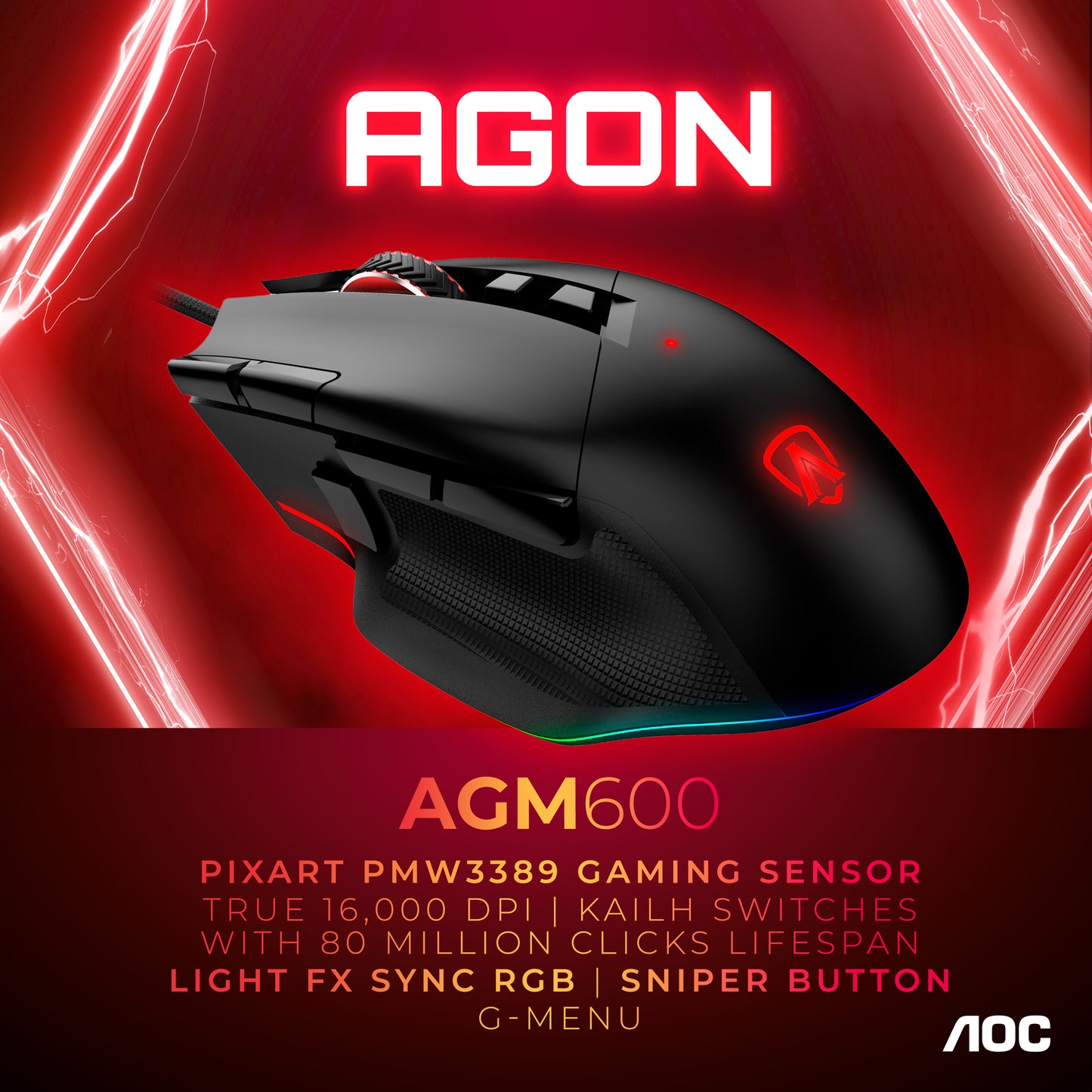 AOC - AGM600B DETACHABLE WIRED GAMINGPERP MOUSE