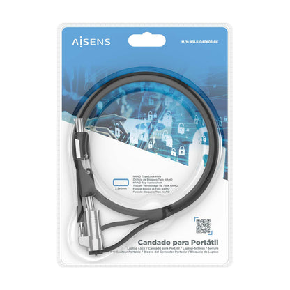 AISENS - Cable de Seguridad tipo NANO con cerradura de llave para ordenador  monitor  portátil 1.5m