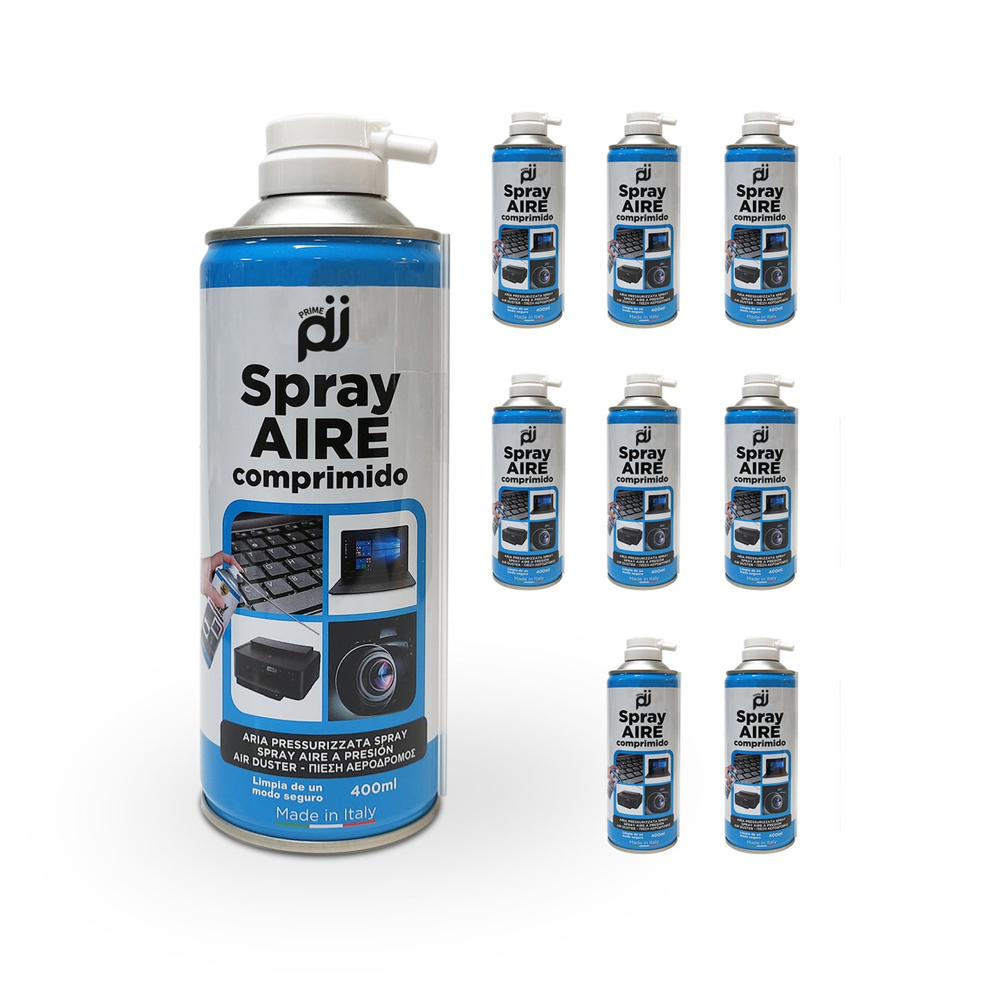 PRIME JJ - Pack 9 Spray de Aire Comprimido 400ml para Limpiar Herramientas y Equipos Electrónicos