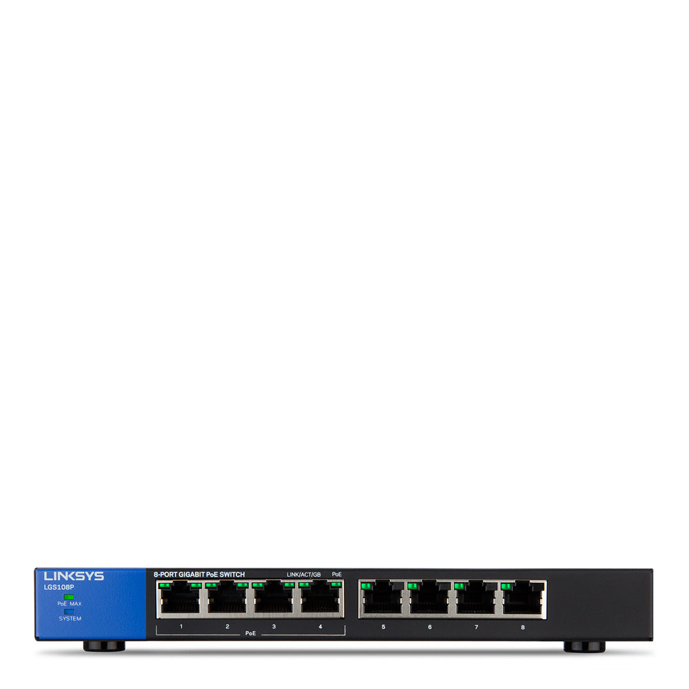 Linksys - Conmutador PoE Gigabit de escritorio de 8 puertos (LGS108P)