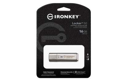 Kingston Technology - IronKey Locker+ 50 unidad flash USB 16 GB USB tipo A 3.2 Gen 1 (3.1 Gen 1) Plata