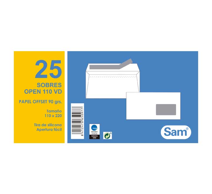 Sam - PAQ.25 SOBRES SAM 115X225 AUTODEX +V.DCHA BL.