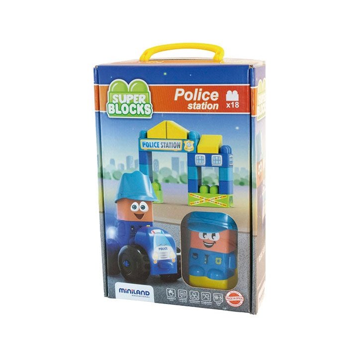 Miniland Educational - CAJA 18 PIEZAS MINILAND SUPER BLOCKS POLICIA