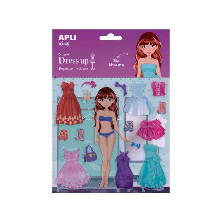 APLI Kids - BL. 1H PEGATINAS 3D APLI DRESS UP C/ESCEN. NINA - Pack de 5 unidades