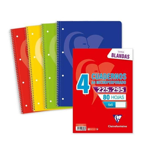 Clairefontaine - PAQ 4 CUAD ESP CLF MIMESYS A4 5X5 T/BL 80H 4T