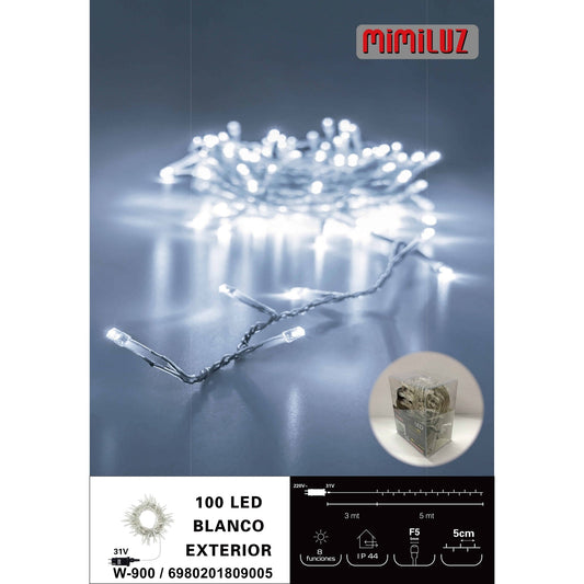 Mimiluz - W-900 Guirnalda de 5m con luces LED de luz blanca fria y 8 funciones