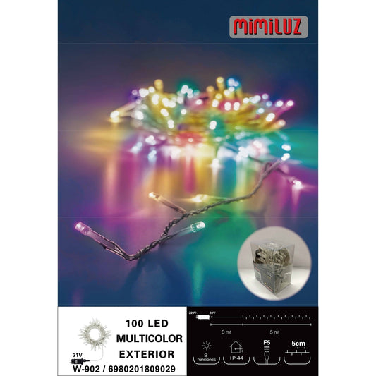 Mimiluz - W-902 Guirnalda de 5m con luces LED multicolor y 8 funciones