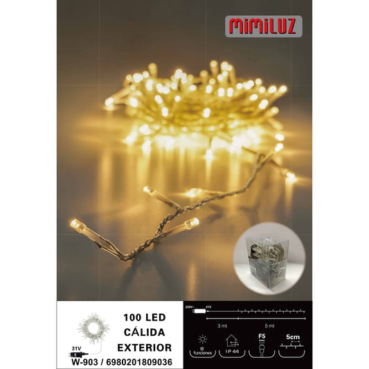 Mimiluz - W-903 Guirnalda de 5m con luces LED de luz calida y 8 funciones