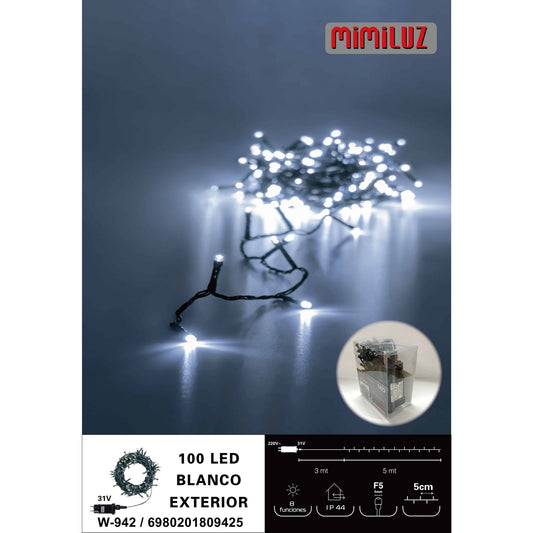 Mimiluz - W-942 Guirnalda de 5m con luces LED de luz blanca fria y 8 funciones