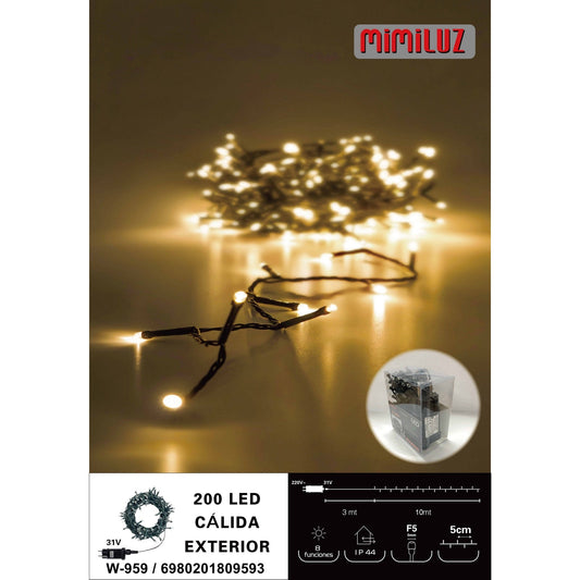 Mimiluz - W-959 Guirnalda de 10m con luces LED de luz blanca calida y 8 funciones