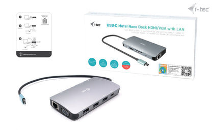 i-tec - Metal USB-C Travel Nano Dock HDMI/VGA with LAN + Power Delivery 100 W