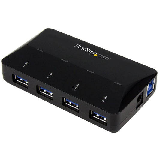 StarTech.com - Concentrador USB 3.0 de 4 Puertos - 5Gbps - Ladrón con Puertos de Carga y Sincronización - Hub con 1 Puerto de 2 4A