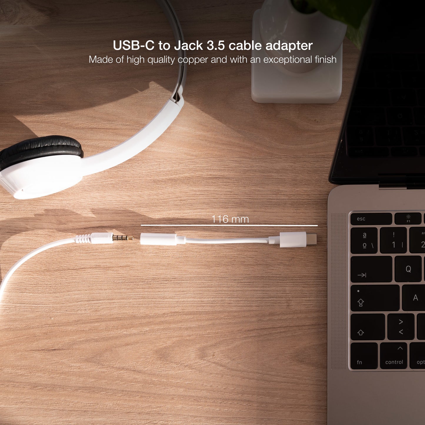 Nanocable - Cable Adaptador Audio USB-C/M a Jack 3.5/H  11 cm  Blanco