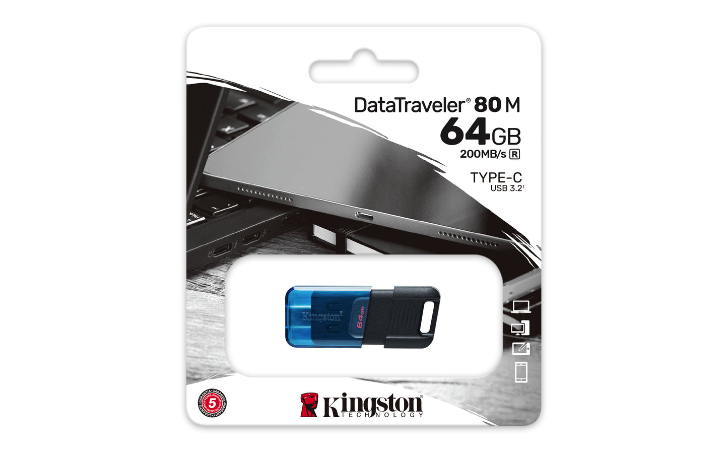 Kingston Technology - DataTraveler 80 M unidad flash USB 64 GB USB Tipo C 3.2 Gen 1 (3.1 Gen 1) Negro  Azul