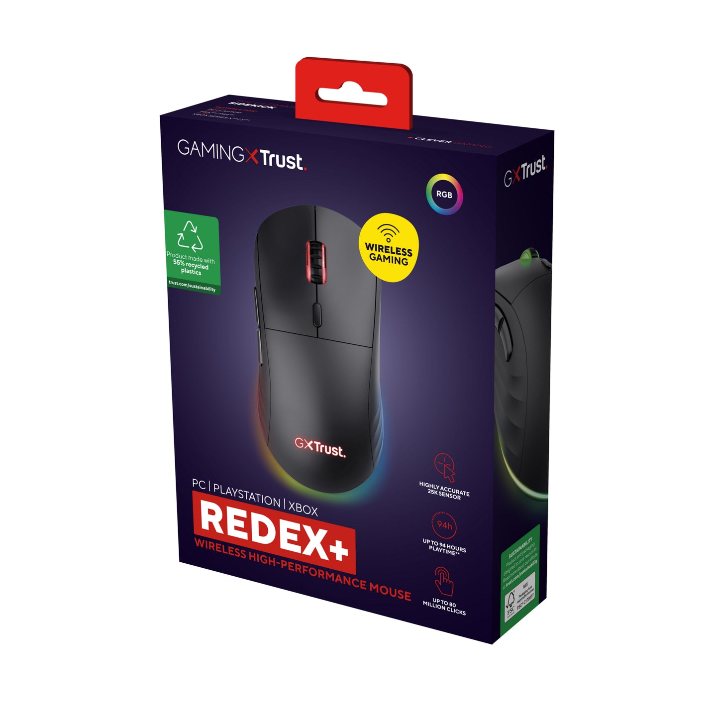 Trust - GXT 927 Redex+ ratón Juego mano derecha RF Wireless + USB Type-A Laser 25600 DPI