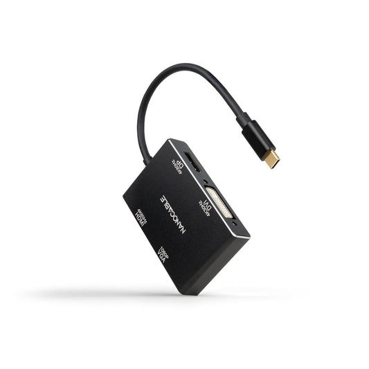 Nanocable - Conversor USB-C/M a HDMI/H + DVI/H + DP/H + VGA/H  Negro  10 cm