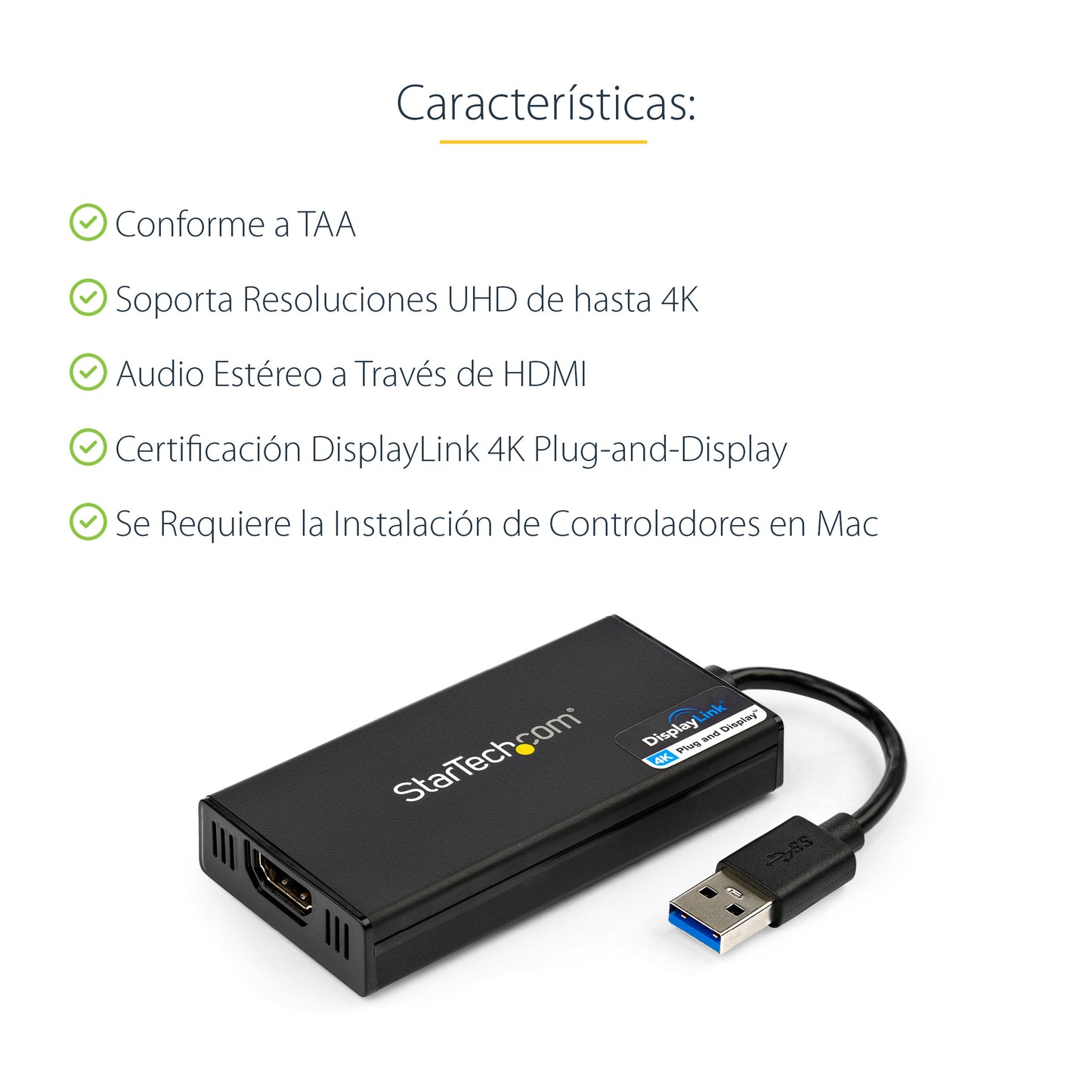 StarTech.com - Adaptador Gráfico Externo USB 3.0 a HDMI - UltraHD 4K 30Hz - Certificado DisplayLink - Conversor USB-A a HDMI para Monitor - Tarjeta Gráfica Externa de Vídeo - Mac y Windows