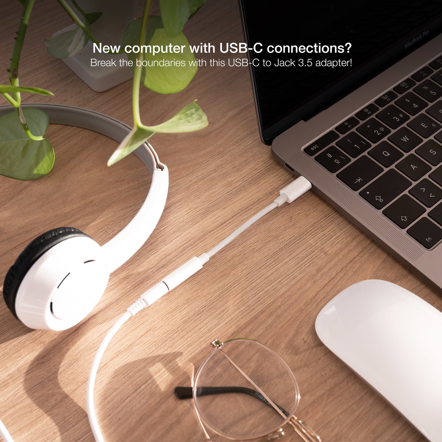 Nanocable - Cable Adaptador Audio USB-C/M a Jack 3.5/H  11 cm  Blanco