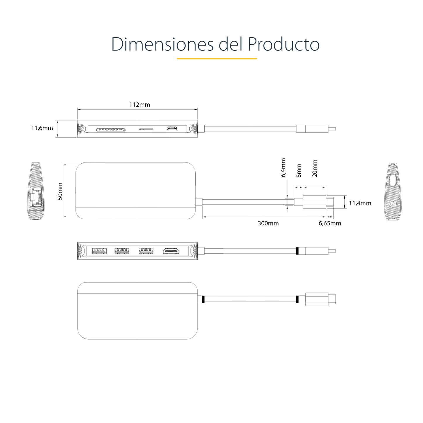 StarTech.com - Adaptador Multipuertos USB C de Vídeo 4K a 60Hz  con Hub de 3 Puertos USB-A de 5Gbps  Entrega de Alimentación USB de 100W  Red Ethernet  SD/microSD  Cable de 30cm