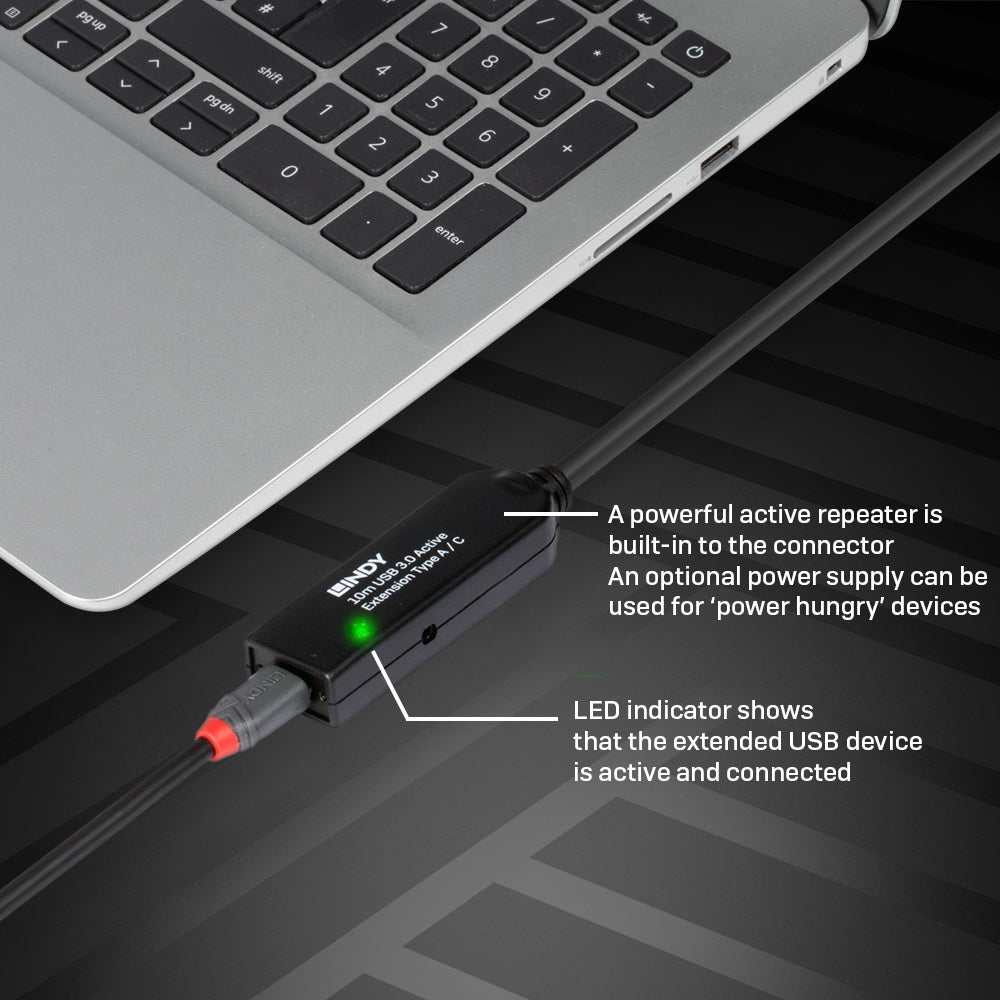 Lindy - 43376 cable USB USB 3.2 Gen 1 (3.1 Gen 1) 10 m USB A USB C Negro