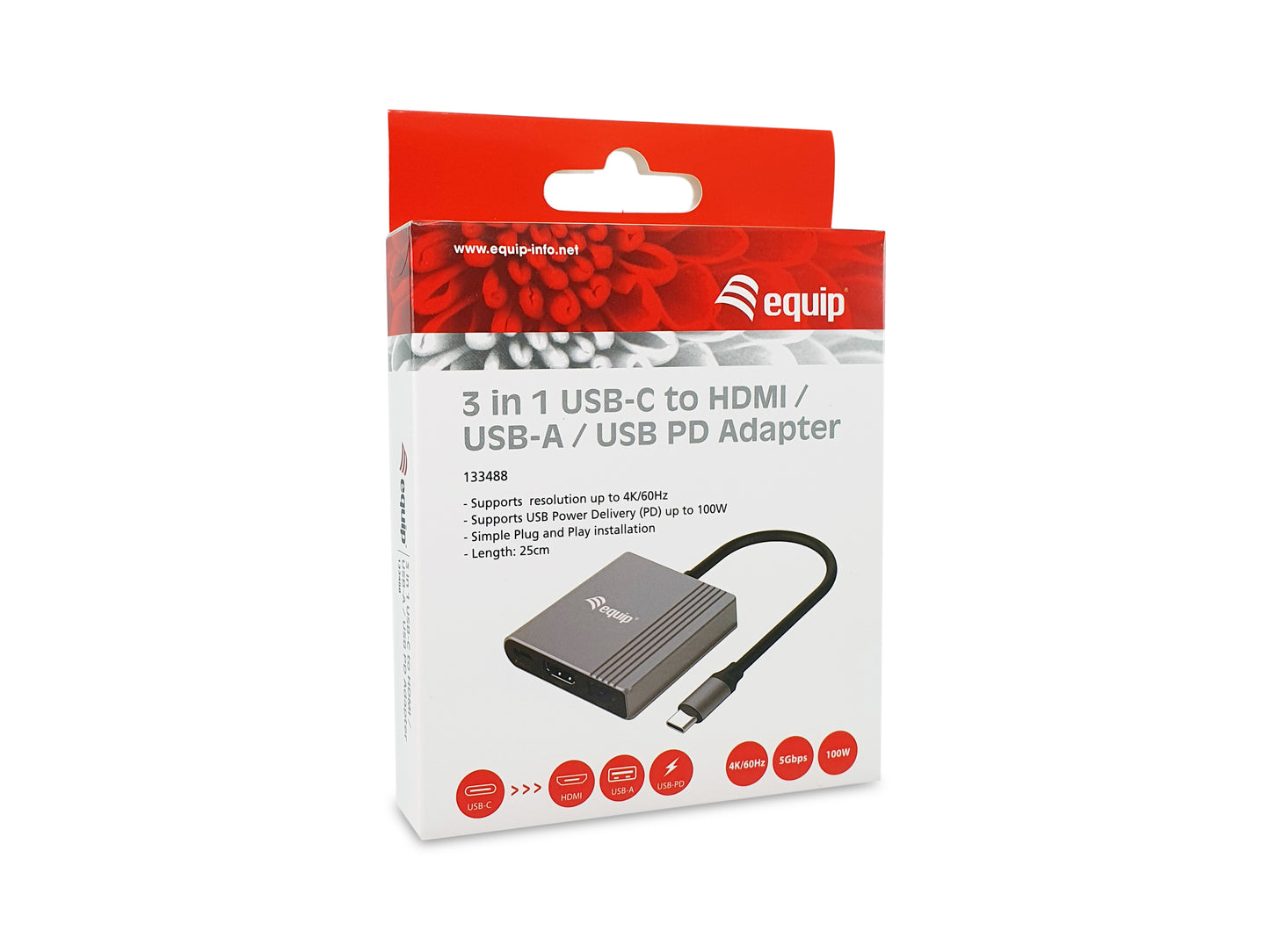 Equip - 133488 Adaptador gráfico USB 3840 x 2160 Pixeles Negro  Gris