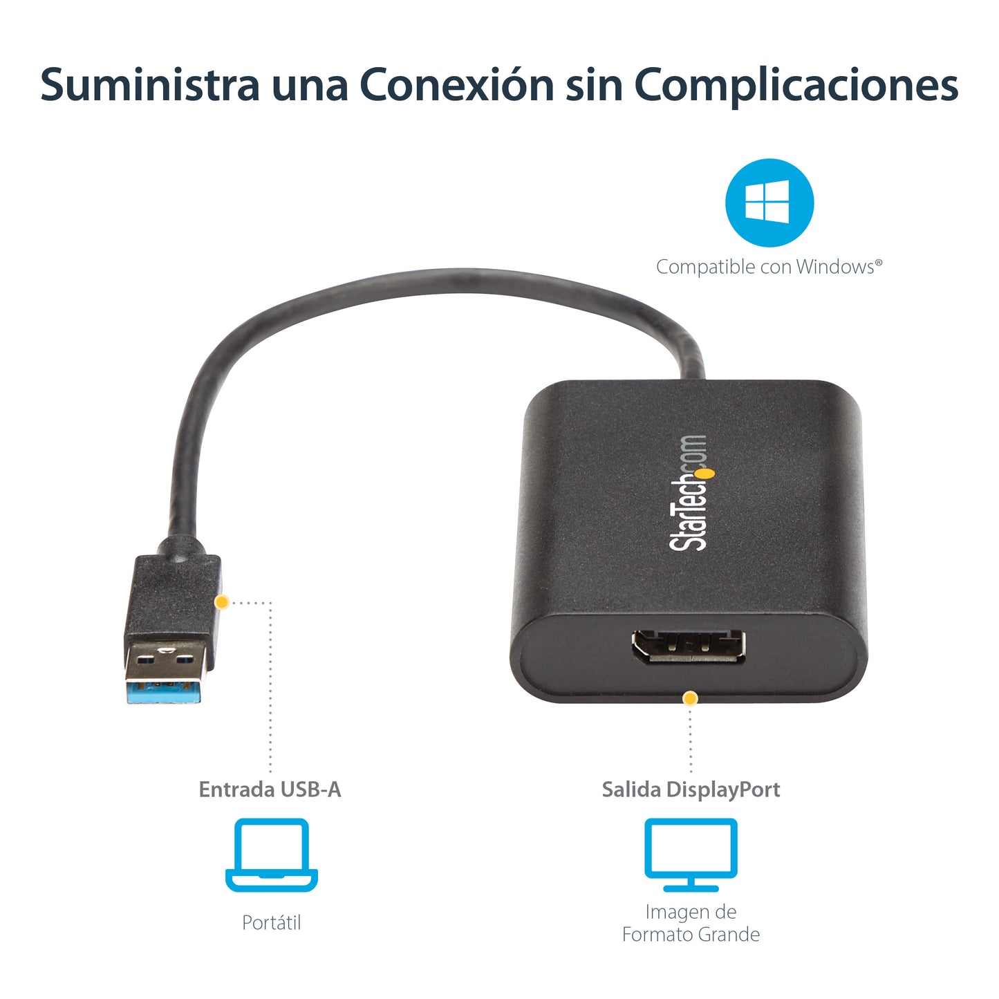 StarTech.com - Adaptador USB 3.0 a DisplayPort - 4K 30Hz - Adaptador de Vídeo Externo USB a DisplayPort para Un Monitor - Adaptador Gráfico Externo DisplayPort - USB a DP 4K 30Hz - Solo para Windows