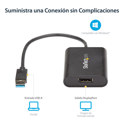 StarTech.com - Adaptador USB 3.0 a DisplayPort - 4K 30Hz - Adaptador de Vídeo Externo USB a DisplayPort para Un Monitor - Adaptador Gráfico Externo DisplayPort - USB a DP 4K 30Hz - Solo para Windows