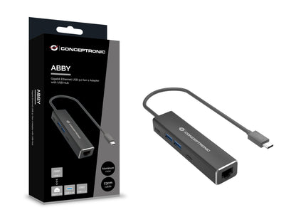 Conceptronic - ABBY14B base para portátil y replicador de puertos Alámbrico USB 3.2 Gen 1 (3.1 Gen 1) Type-C Gris