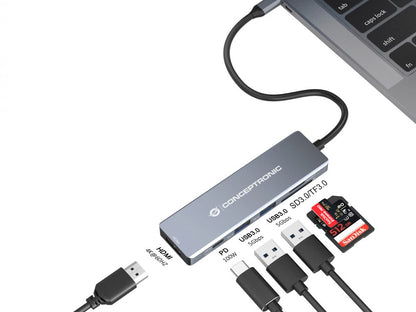 Conceptronic - DONN23G base para portátil y replicador de puertos Alámbrico USB 3.2 Gen 1 (3.1 Gen 1) Type-C Gris