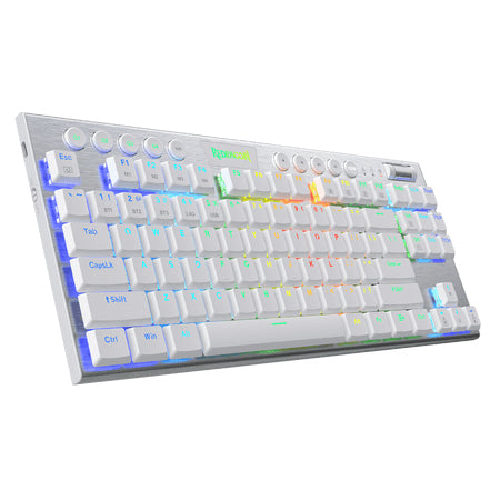 REDRAGON - K621W-RGB-SP RD teclado Juego USB + RF Wireless + Bluetooth QWERTY Español Plata  Blanco