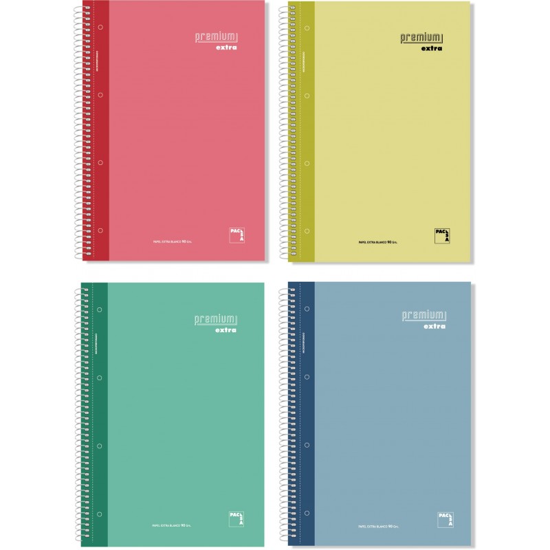 Pacsa - PACSA CUADERNO PREMIUM EXTRA 80H FOLIO 90GR 4X4MM C/M T/EXTRADURA PACK 4 UD C/SURTIDOS