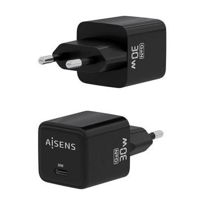 AISENS - Cargador Gan 30W  1xUSB-C PD3.0 QD4.0  Negro