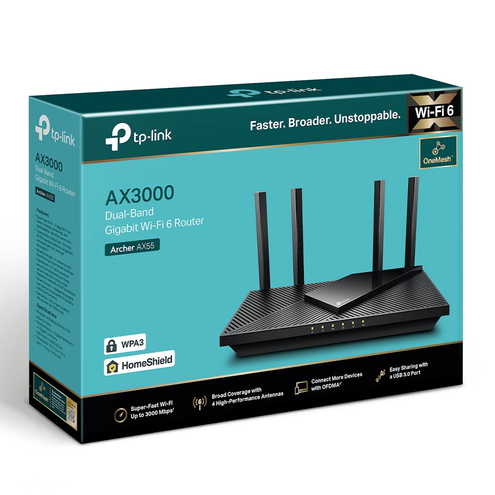 TP-Link - Archer AX55 router inalámbrico Gigabit Ethernet Doble banda (2 4 GHz / 5 GHz) Negro