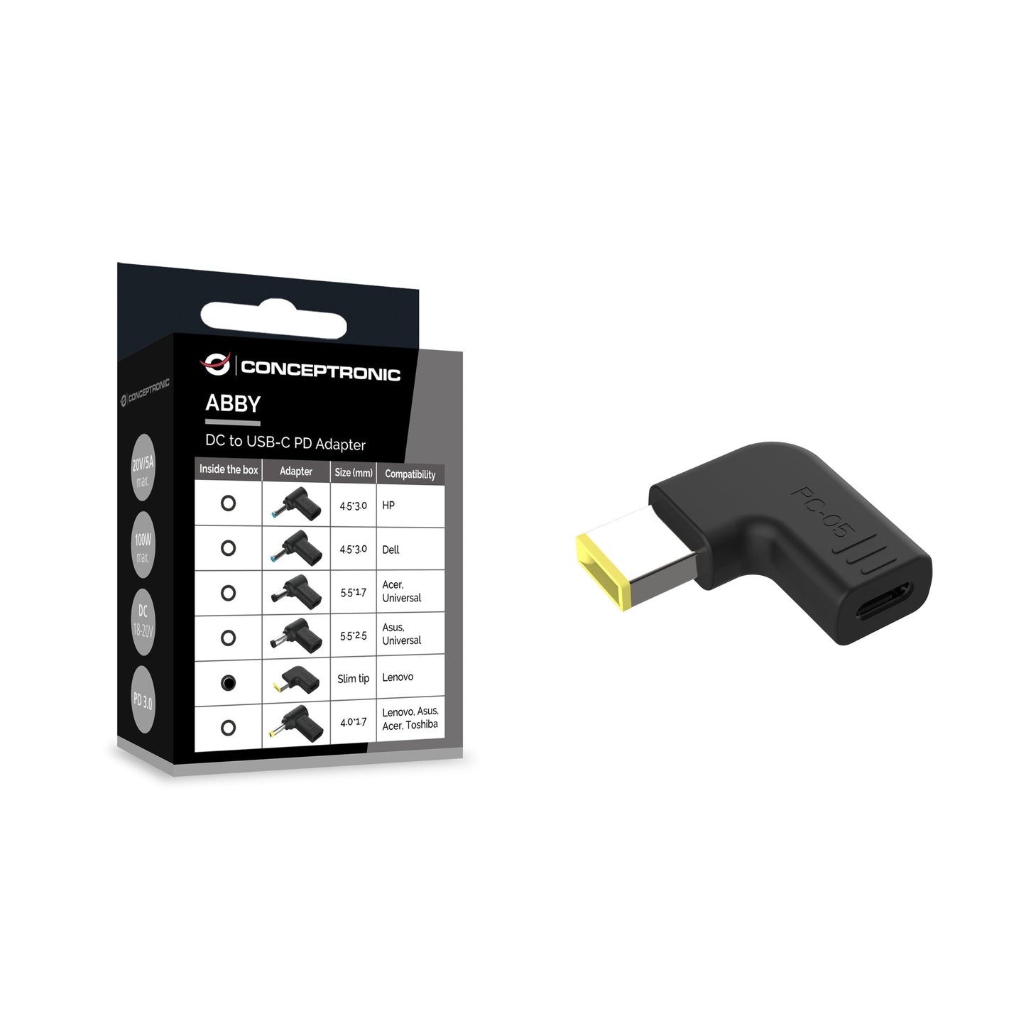 Conceptronic - ABBY15PC05 accesorio para portatil Clavija de adaptador de corriente para ordenador portátil