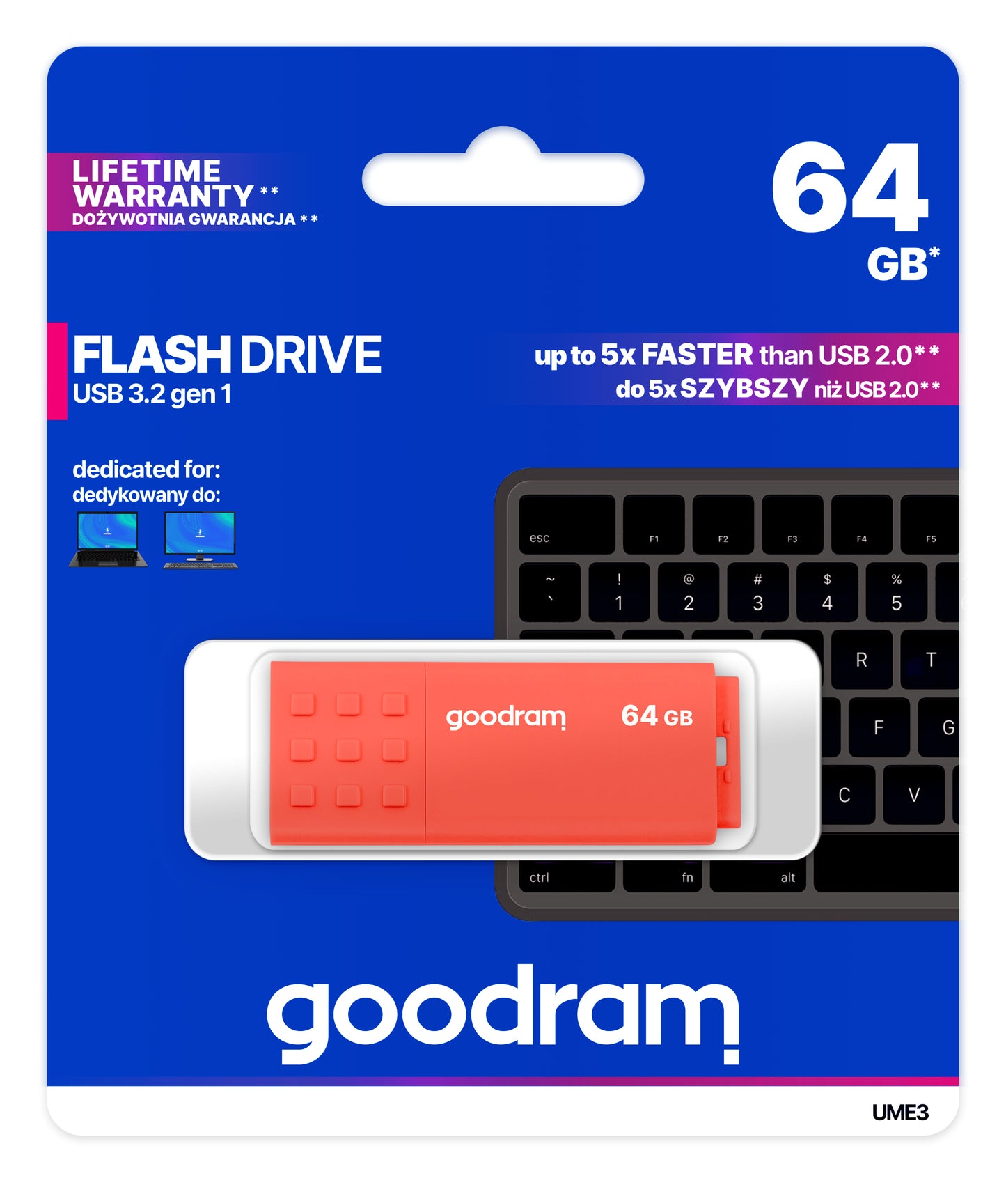 Goodram - UME3 unidad flash USB 64 GB USB tipo A 3.2 Gen 1 (3.1 Gen 1) Naranja