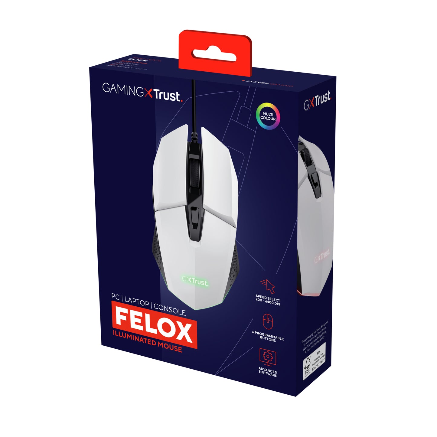 Trust - GXT 109W Felox ratón Juego mano derecha USB tipo A Óptico 6400 DPI