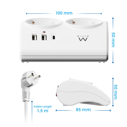 Ewent - EW3870 base múltiple 1 5 m 3 salidas AC Interior Blanco