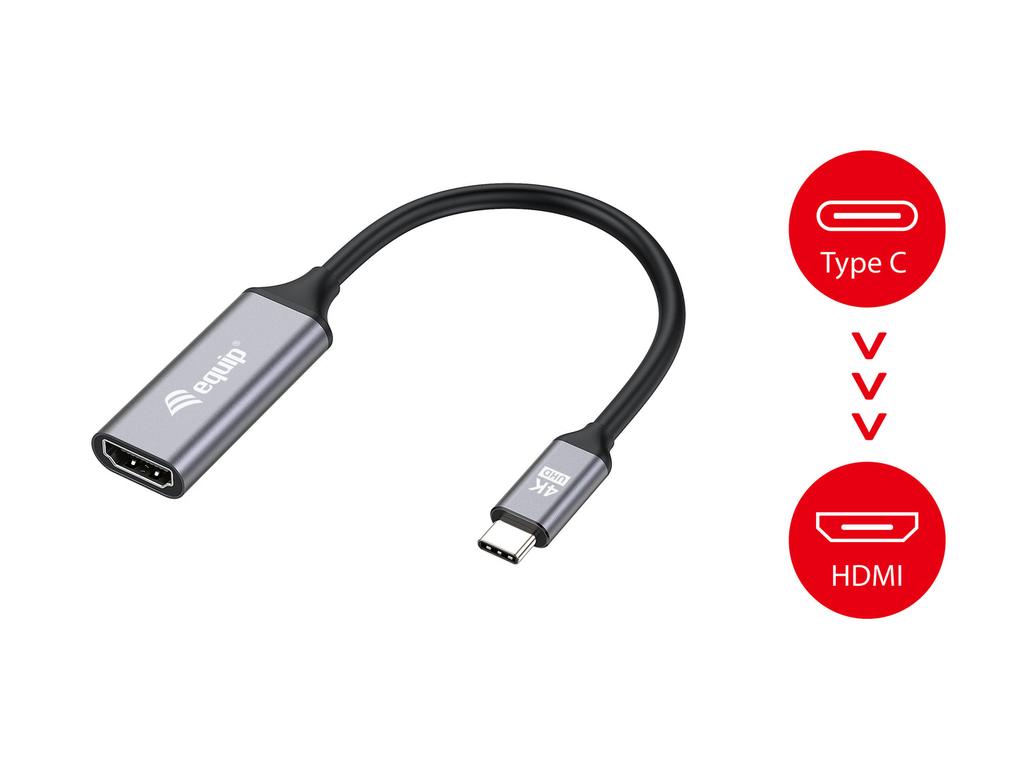 Equip - 133491 adaptador de cable de vídeo 0 15 m USB Tipo C HDMI Negro  Gris