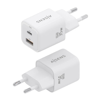 AISENS - Cargador Gan 35W  1xUSB-C PD3.0 QC4.0  1xUSB-A QC3.0  Blanco