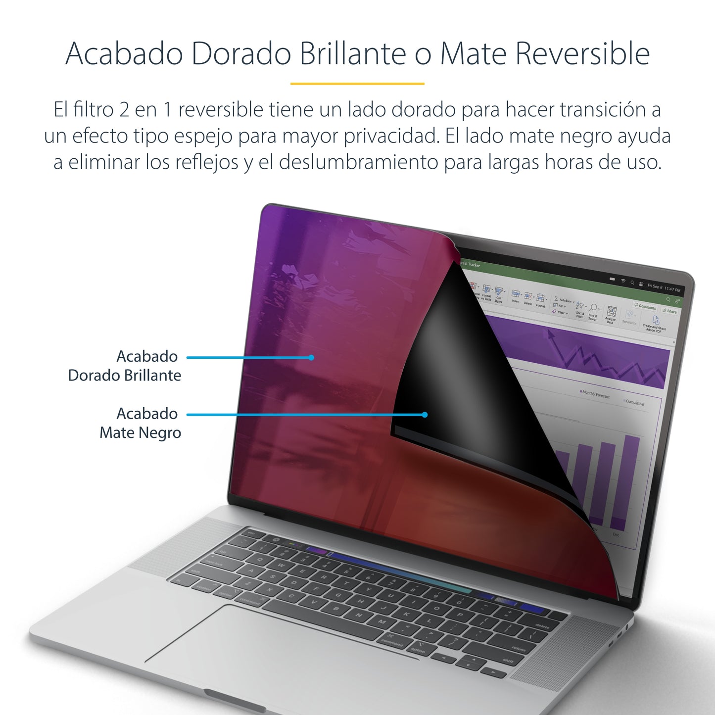 StarTech.com - Filtro de Privacidad Dorado para MacBook Pro 21/23 de 16in - con Privacidad Mejorada - Protector de Pantalla de Doble Cara - +/- 30 Grados