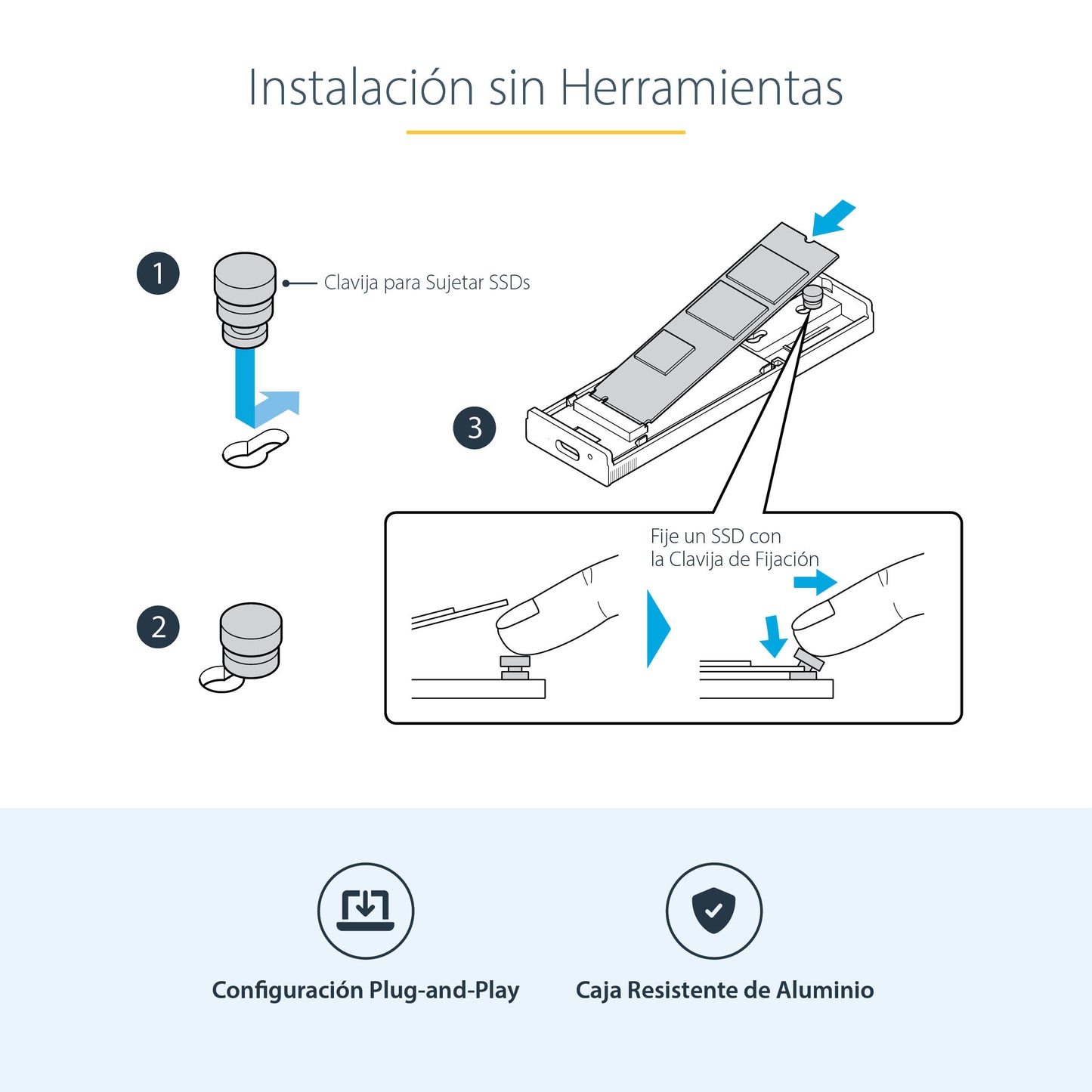 StarTech.com - Caja Externa de Aluninio USB-C 10Gbps a NVMe M.2 o SSD M.2 SATA - Sin Herramientas para SSD M.2 NGFF PCIe/SATA - con Cables USB Tipo C o USB-A - 2230/2242/2260/2280